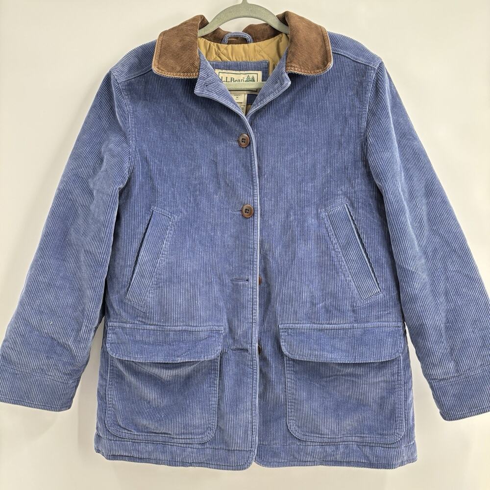 Vintage L.L. Bean Corduroy Barn Work Coat Chore Jacket Womens M Petite Blue